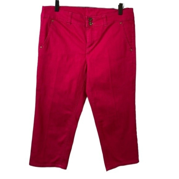 Style & Co Pink Capri Jeans Stretchy Barbiecore Embroidery Brass Stud Detail - Picture 2 of 14